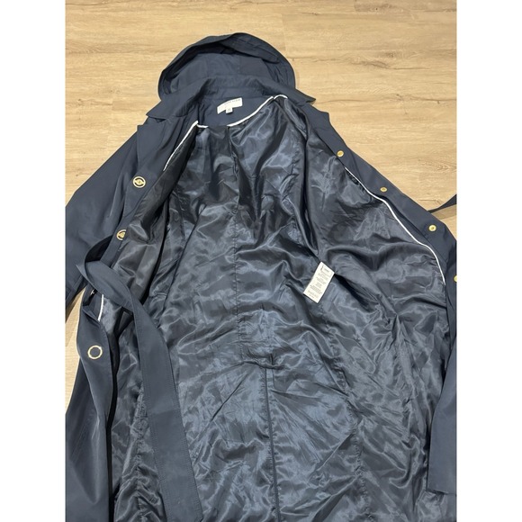 Ann Klein Women's Jacket Long Hooded Coat Navy Blue Belted Medium M - Picture 3 of 10